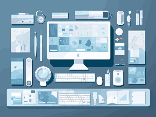 a vector illustration design for designer portfolio, blue and white color