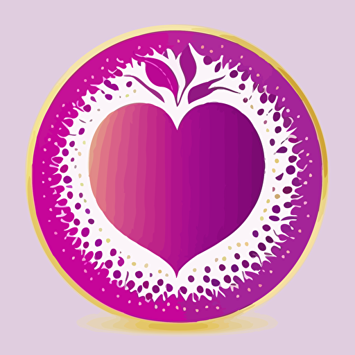 professional minimalist circle logo of a passionfruit. Circle logo, solid magenta fill #FF00FF with white #FFFFFF details of seeds that form heart shape in middle. vector clipart
