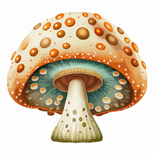 illustrated mushroom, vector art, earthy colours, symmetrical, isolated white background