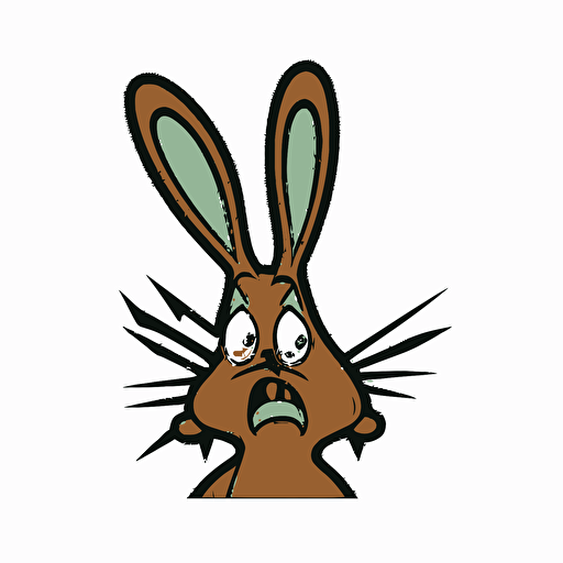 sharpie cartoon caricature: comically distorted features of a rabbit , flat vector, centered image, white background