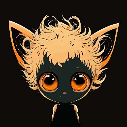 A baby fur japanese alien, orange eyes, smiling, black background, vector art , anime style