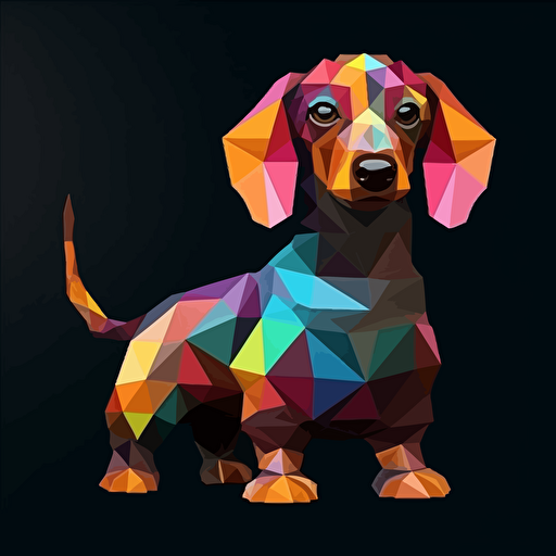 colorfull origami Dachshund puppy dog, vector art, black background