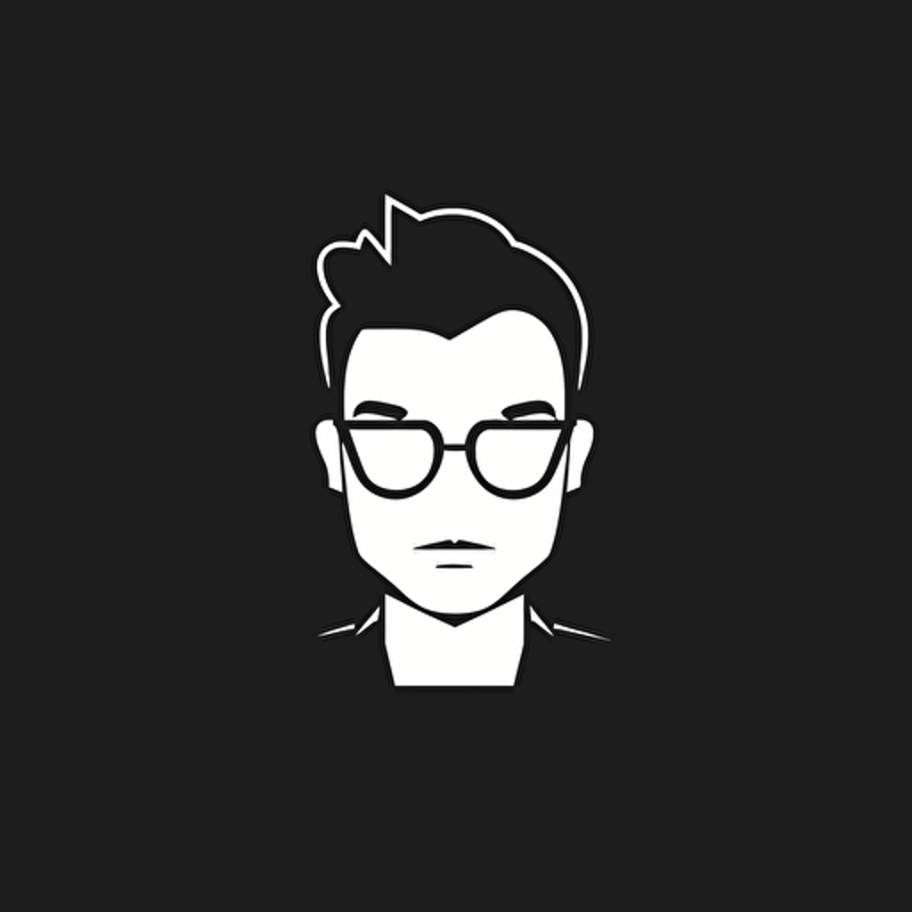 minimalistic avatar, minimal line logo, chinese man with glasses, middle hair, vector