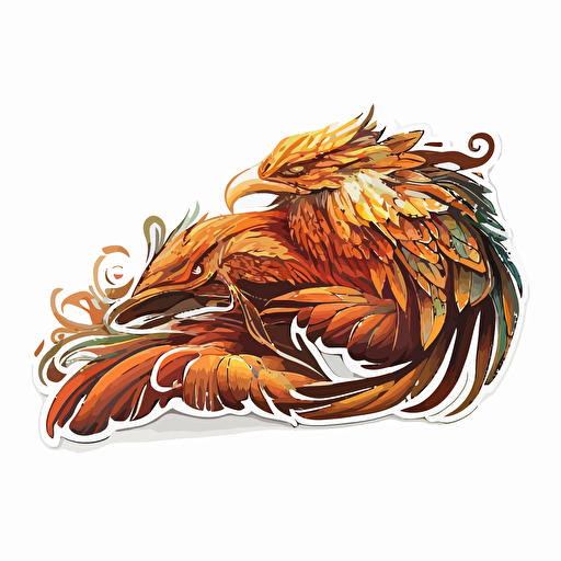 sticker of a sleepy phoenix, highly detailed, vector art, defined sticker cutout, plain white background, 32k