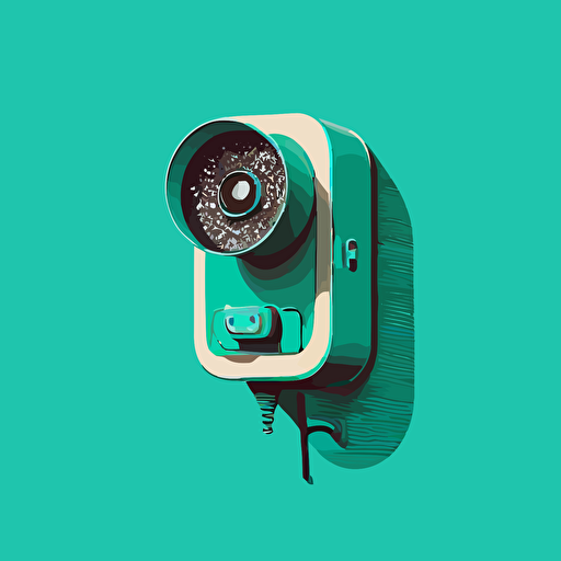 vector style, art image, of small security camera, teal back drop