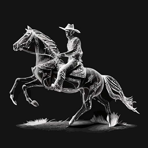 skelton cowboy riding skelton horse black and white vector illustration on black background