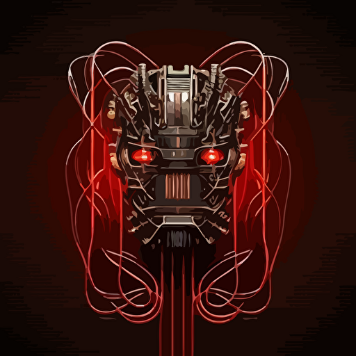 robot face with cables lights hi-tech vector