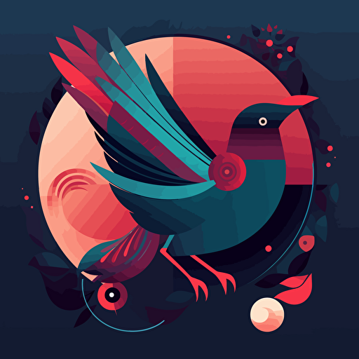 new cc for bird app, in the style of simplistic vector art, dark cyan and light crimson, giorgio vasari, imaginative illustration, tondo, indonesian art, multi-layered compositions