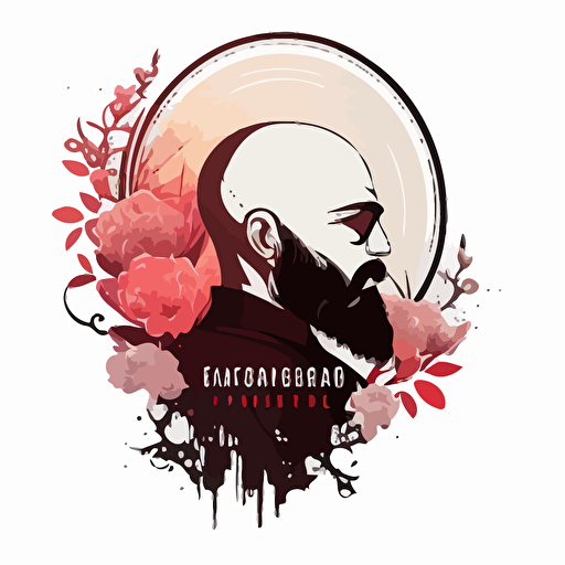 Wedding, hair makeup, story, how to increase your own value, flower, simple, design, symbol, it will lead to increasing the value of each person,Retro futuristic iconic logo of corporate exorcist, bald bearded man, Black vector, on white background.