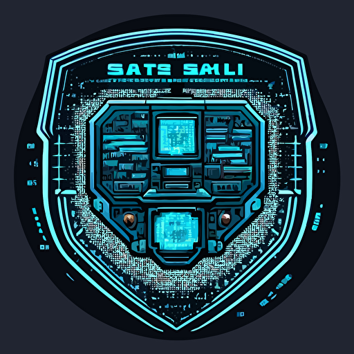 a logo showing a 16-bit pixel shield for a spacecraft dashboard in light blue with a black outline as a vector