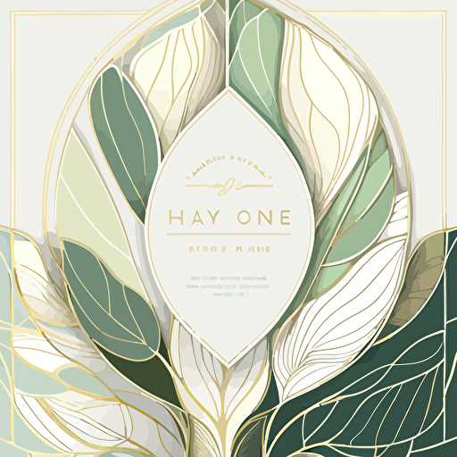 front page wedding booklet design. Stained glass petal art. Muted colors. Light green, gold, white. Nature. Minimalistic. Flat vector illustration.