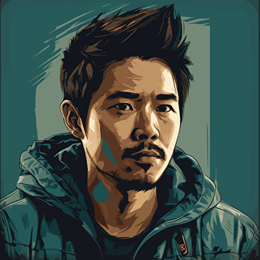 vector art style 28 year old asian man, in the style of Micheal Parks