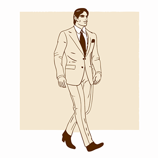 a flat vector image of a man wearing a beige suit with brown loafers no tie v5