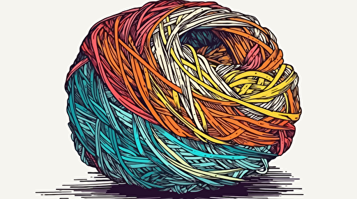vector art style, ball of yarn, in the style of Michael Parks, white background,