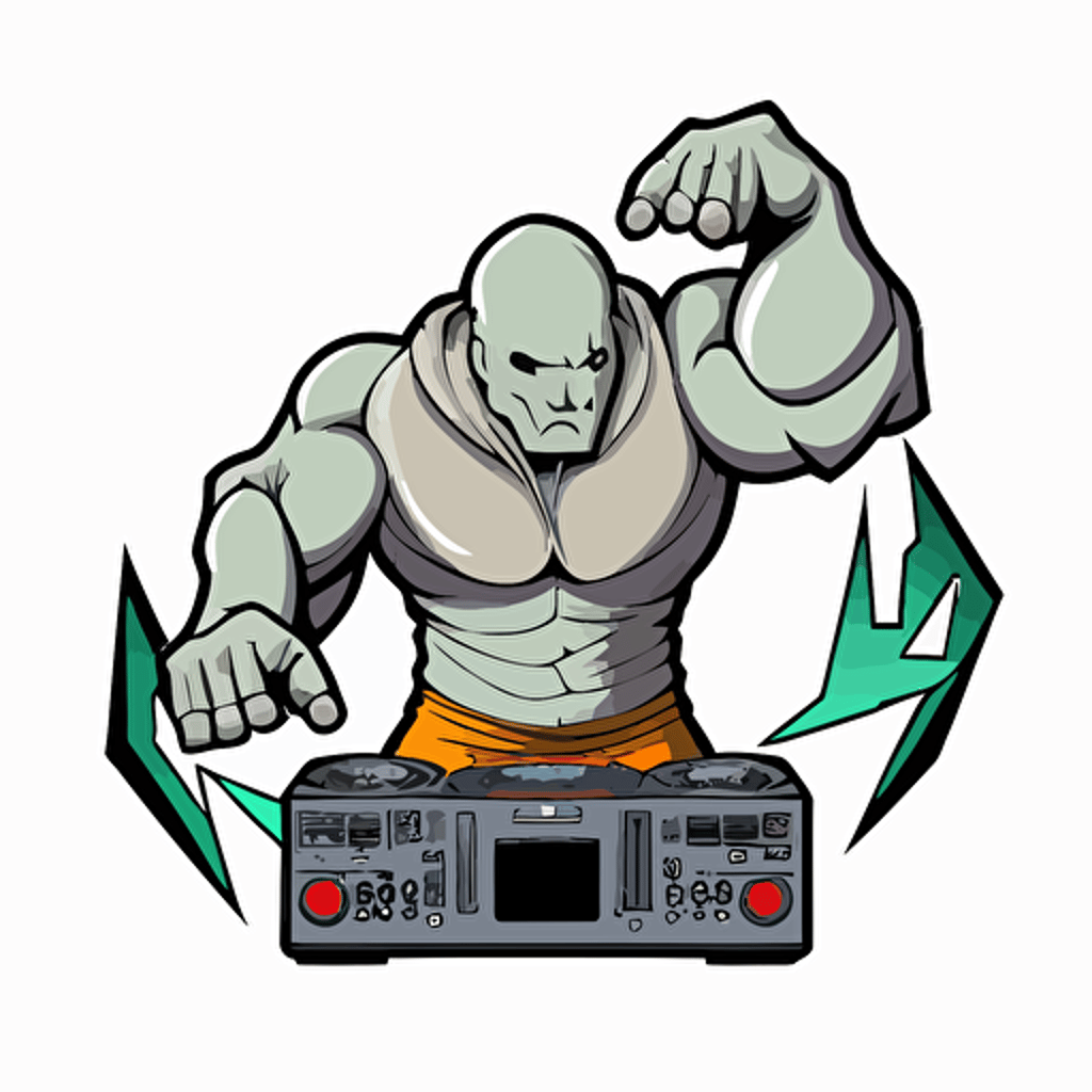 golem as a dj, vector logo, vector art, emblem, simple cartoon, 2d, no text, white background