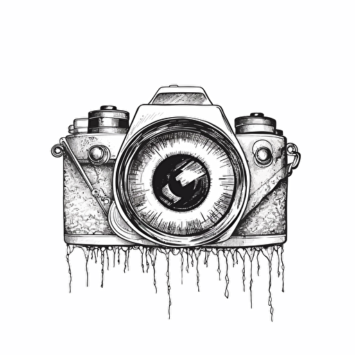 art, white background, vector lineart in minimalist style, eye with an camera aperture in lieu of iris.