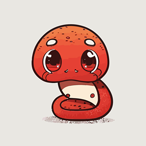 cute red snake kawaii style, vector, white background, cute facial expression