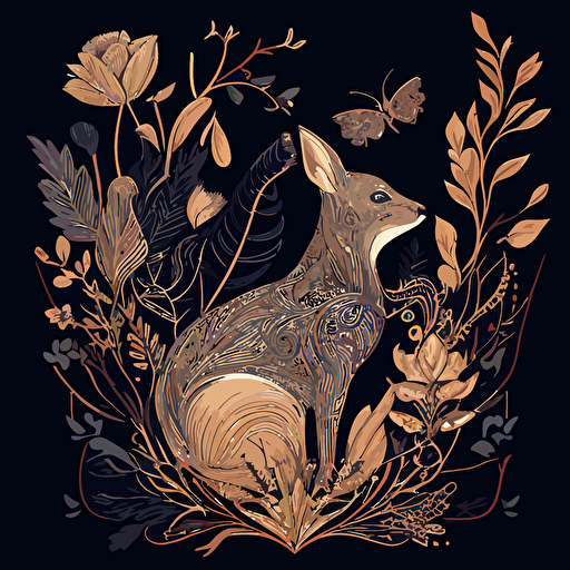 vector Drawing of fine line animals and florals