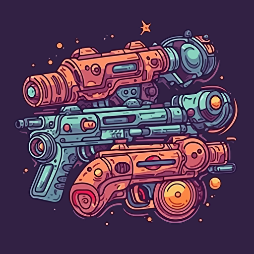 space gun toys, cartoon illustration, colors, Vector illustration, retro colors