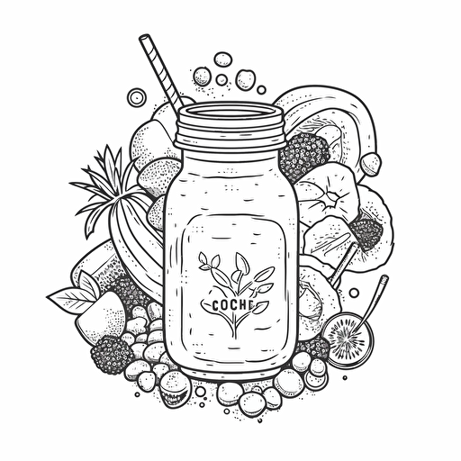 vector black and white line drawing logo for a supplement smoothie company. "Healthy": a consciously crafted confections for positive change. A strong continuous line black and white ink line drawing hyper-minimalist logo style. white background. Gucci style
