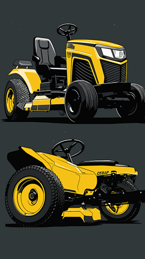 yellow cub cadet lawn mower illustration, yellow and black only, vector art, centered on composition