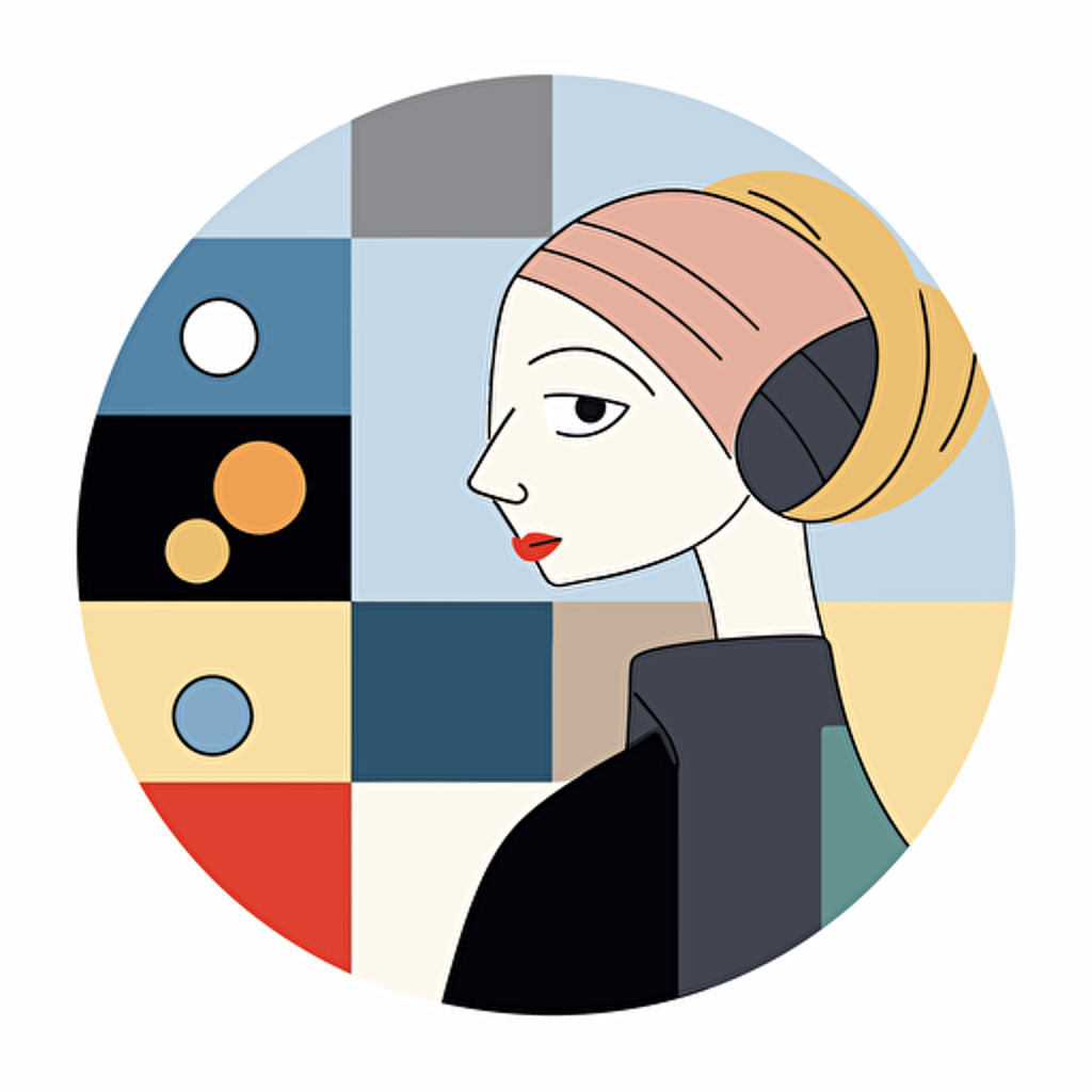 Vector illustration girl with a pearl earring illustration, in the style of patrick caulfield, muted colors, simple line drawings, bill traylor, pseudo, nostalgic, hinchel or sticker white bakcground