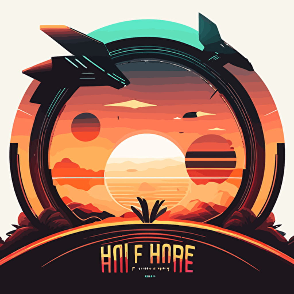 vector illustrated futuristic horizon, hope optimism, awe