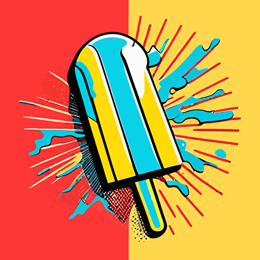 brand logo in pop art style, with a popsicle, minimalistic, futuristic, vector