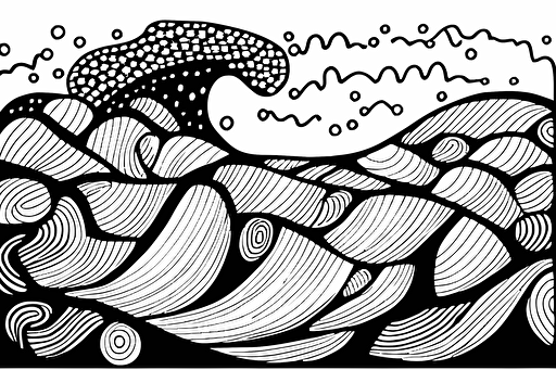 Svg vector drawing, doodle style, SIMPLE sharp artwork, waves, by Karla Gerard, black thick outline on white minimalist