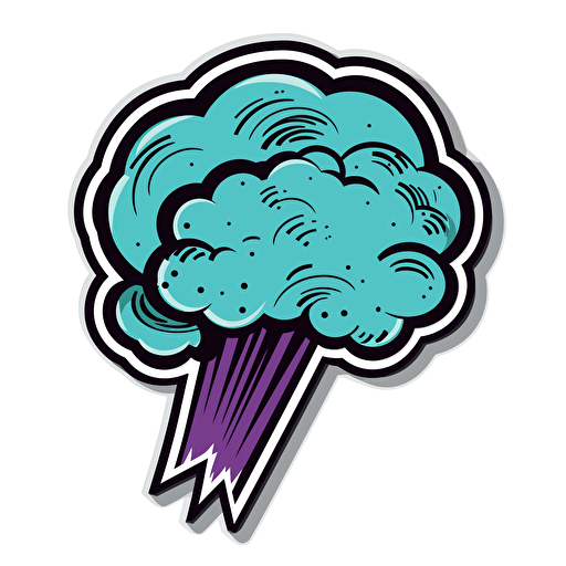 Sticker of an isolated comic thought bubble, vector, in the style of Shepard Fairey, color purple teal black white, no shadow, white background