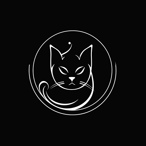 kitty logo, minimalist, deep dark vector on white background, luxurious, simple, black and white