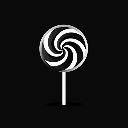 simple, sharp, modern, pop, iconic logo of candy, lollypop shape, white vector, on black background