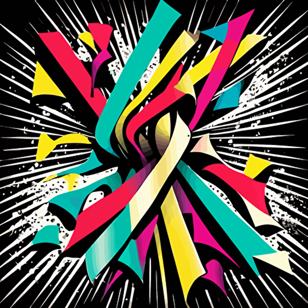 vector illustration of sqare ribbons multi-colored, with hints of bedazzeling 5k in pop art design