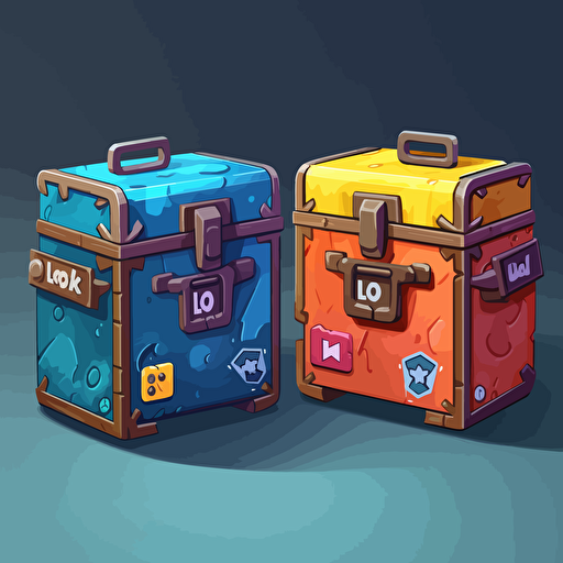 lootbox with 2 versions one opened and one closed, brawl stars style ui lootbox, 2d stylized, vectorized