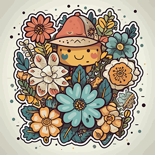 Texas flowers, sticker, blissful, muted color, kawaii, contour, vector, white background, detailed