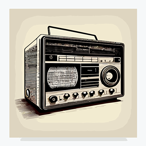 retro stereo, simple line drawing, vector style, black and white