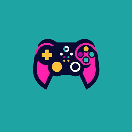 logo design for a Video Game company, flat, modern, vector, 2D, icon, video game controler, cash, simple, happy vibes, vibrant