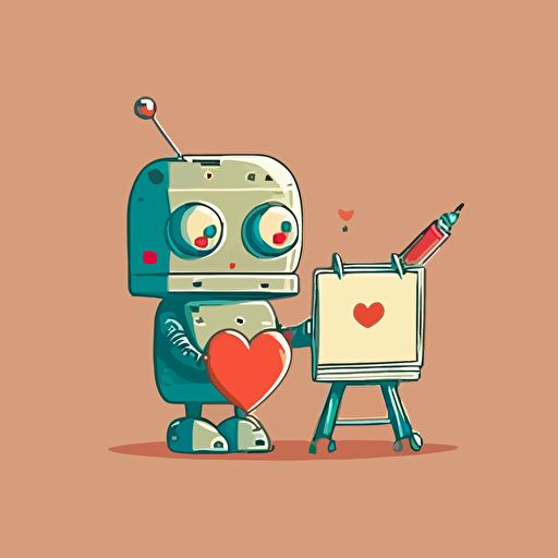 cute robot for a logo, love painting, vector art, flat design