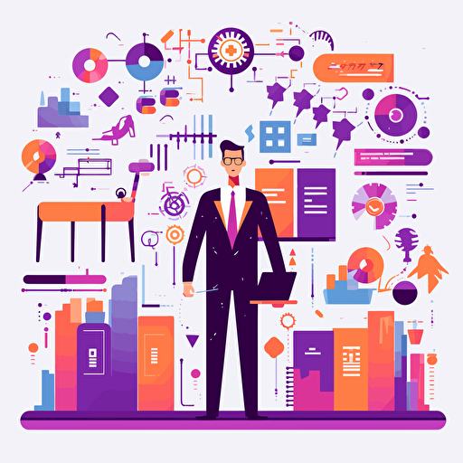 all in one portfolio management abstract representation with liberal use of purple, simple, vector