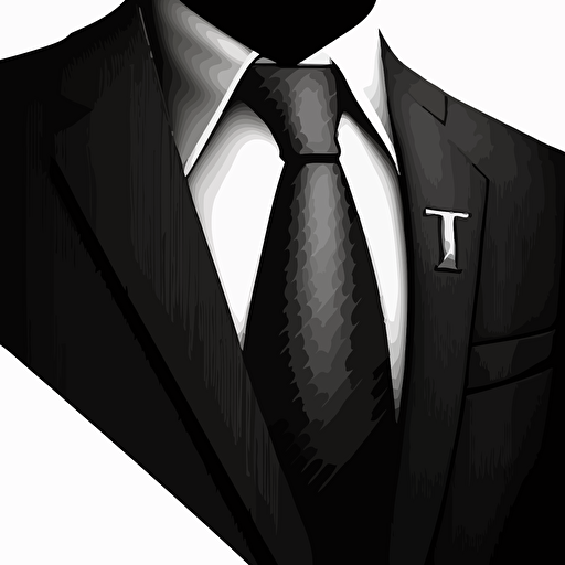 collar and tie looks like letter T, logo, black, angle, vector clipart, low details, no shadow, minimalistic, transparent background