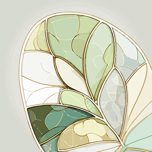 Stained glass petal art details for wedding booklet. asymmetric. Muted colors. Light green, gold, white. Minimalistic. Flat vector illustration. plain white background