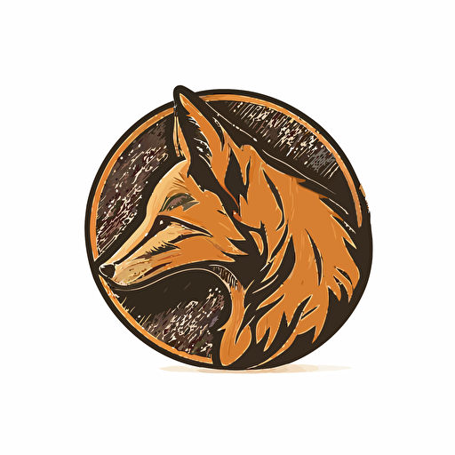 fox head, vector, logo, side profile, simple, clean, flat colour, 2 colors max, minimalistic, on a bronze coin