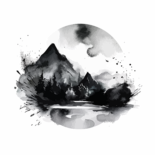 black and white vector logo for a company called Gobal Prints, watercolor painting by Norman Ackroyd, deviantart, white background