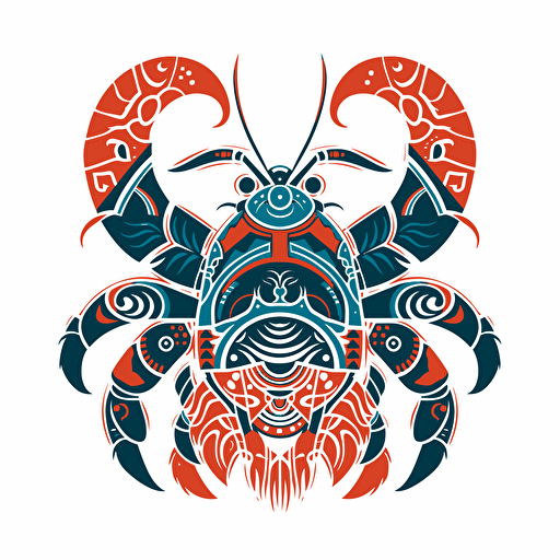 logo design, using traditional Maori patterns, with a crayfish as the main feature, coloured vector image