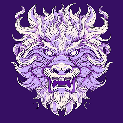 a white and purple Chinese dragon head traditional lunar new year core, single line vector art 2d