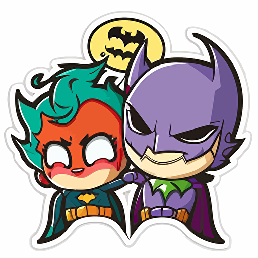 sticker, Happy Colorful batman and joker, kawaii, contour, vector, white background