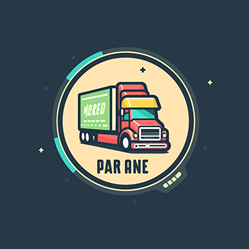 cool logo design for a Arcade company, flat, modern, vector, 2D, icon, semi truck, road, simple, happy vibes, vibrant