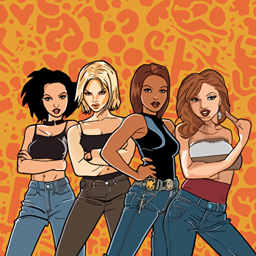 the Spice Girls in 1997, cartoon style, vector, v5