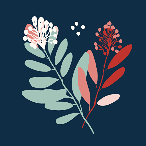 Simple minimal vector australian native flower blossom and leaves on blue background 3 colors ar