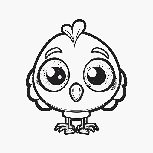 cute turkey in farm, big cute eyes, pixar style, simple outline and shapes, coloring page black and white comic book flat vector, white background